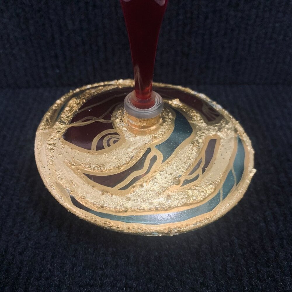 Vintage Punto Arte Italy Frosted Glass Red Gold Textured Perfume Bottle Stopper - Picture 2 of 10